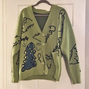 Green Dinosaur Patterned Women's Sweater